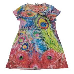 daytrip M Multicolor Peacock Feather Short Sleeve Top